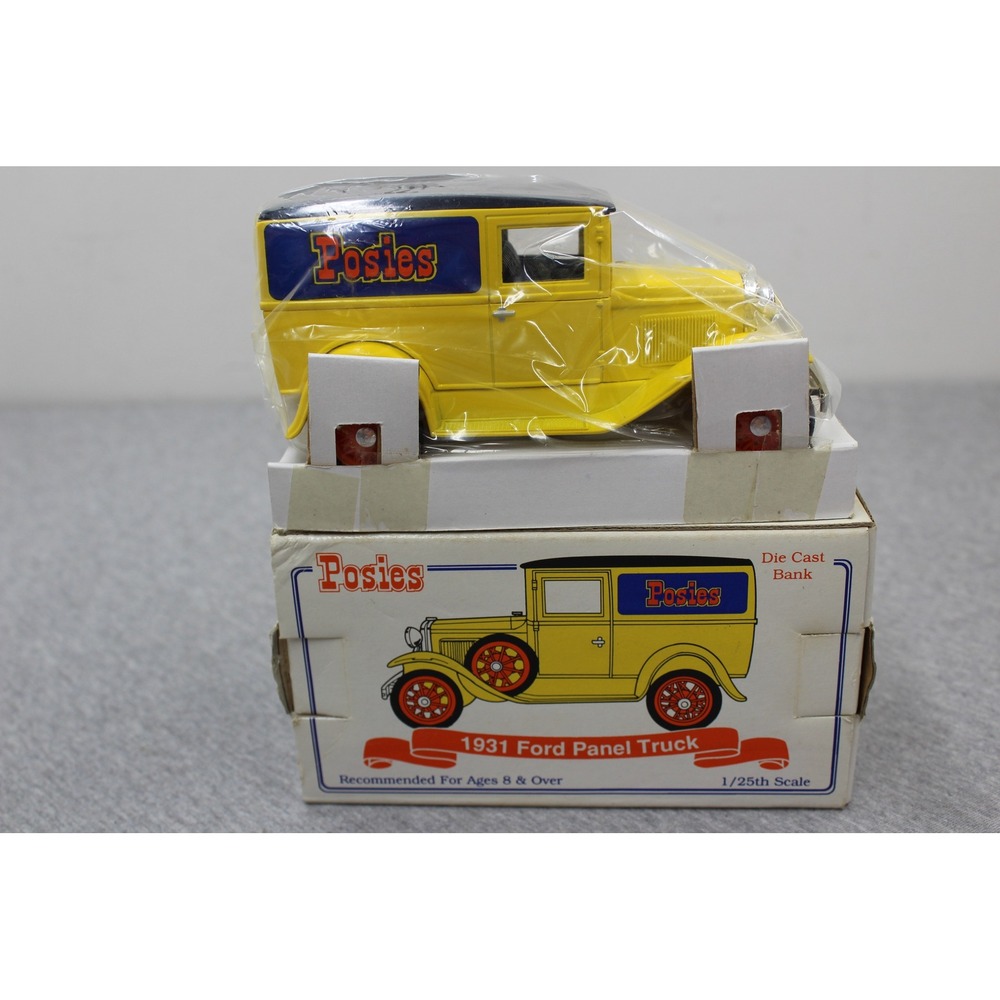 Eastwood Posies 1931 Ford Panel Truck Yellow Die Cast Bank 1/25 Scale Vintage